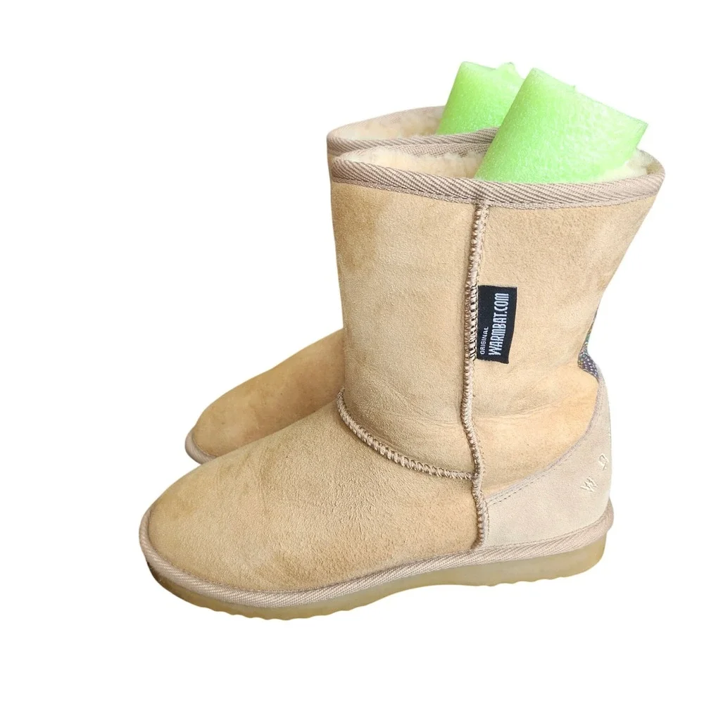 Warmbat Australia Shearling Boots Womens 6 Tan Suede Mid Calf Winter Boho Apres